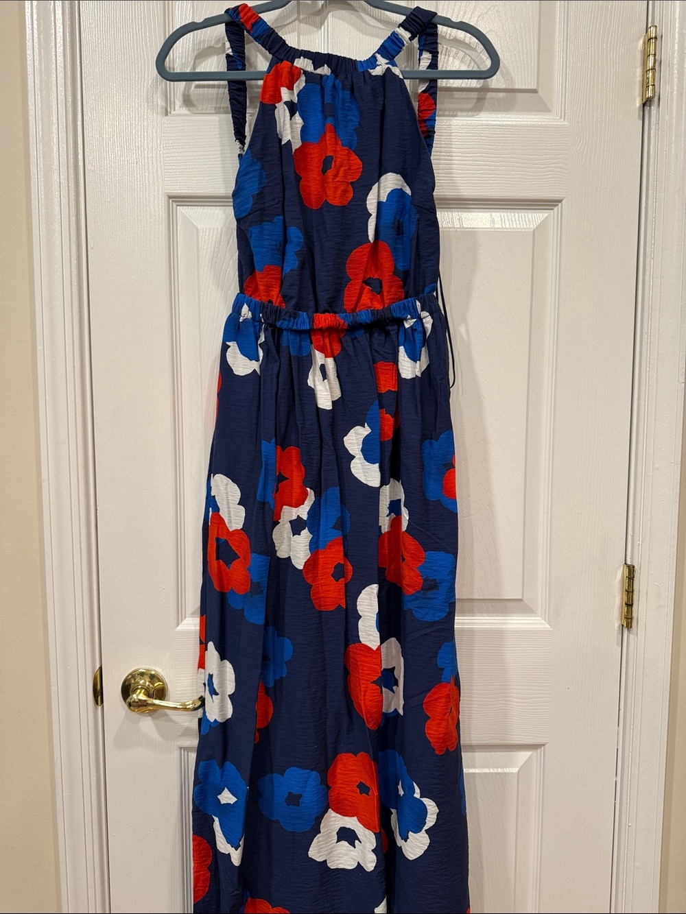 Navy Floral Maxi Dress with Red & Blue Bloom